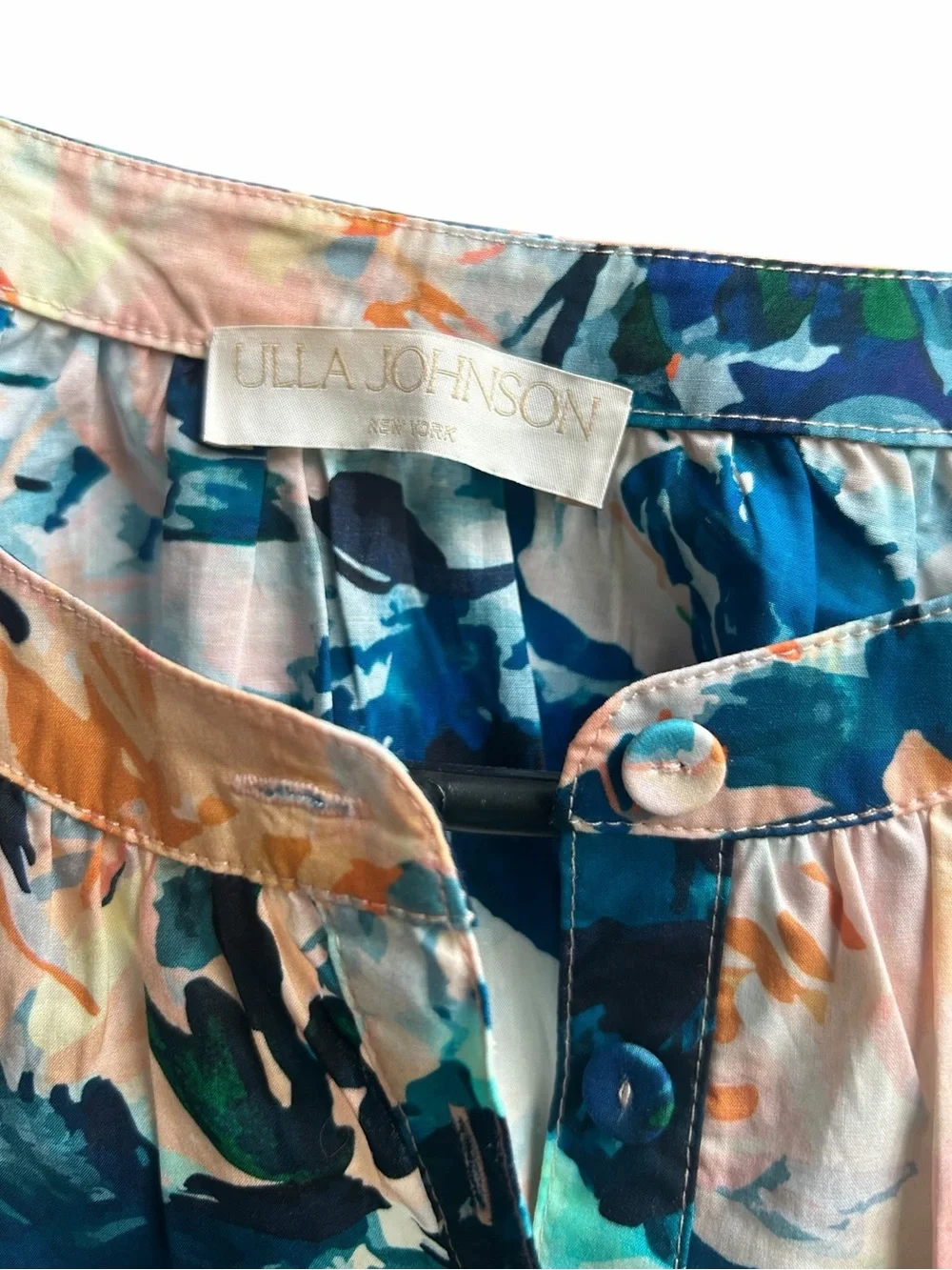 Ulla Johnson Vienne Delphinium Cotton Floral Puff Sleeve Top